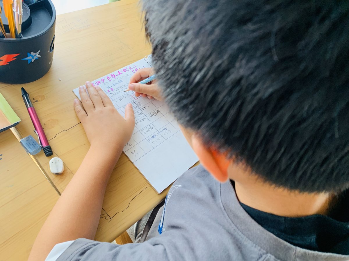 夏休み宿題計画を立てる小学生