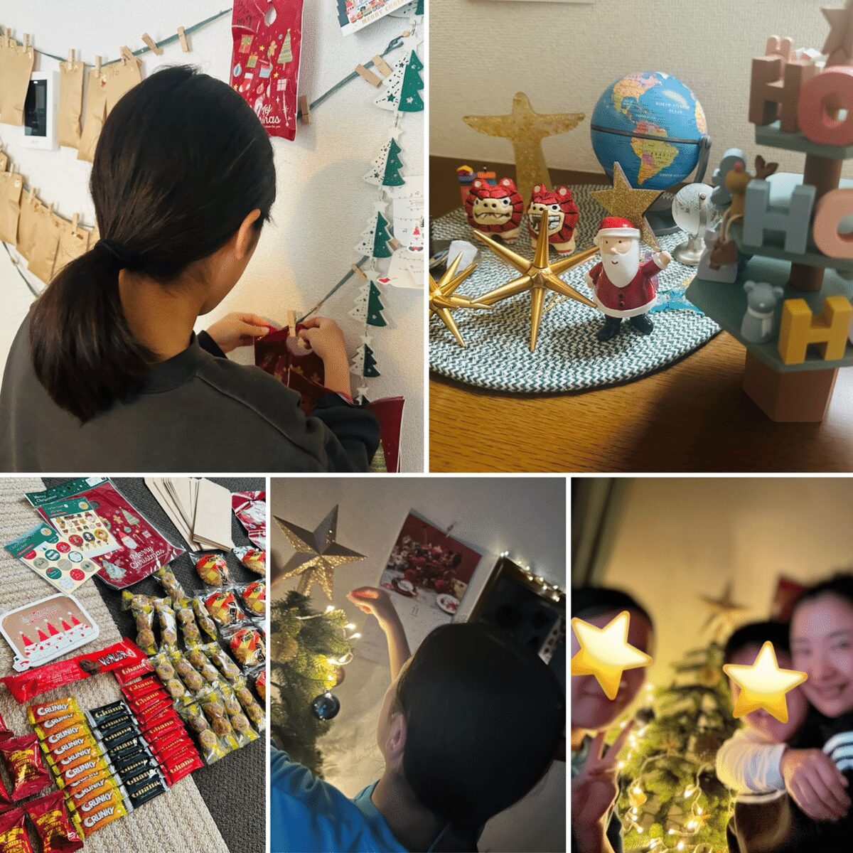 クリスマスの飾りつけをする子どもたち