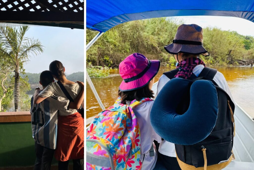 アマゾン河を眺める親子